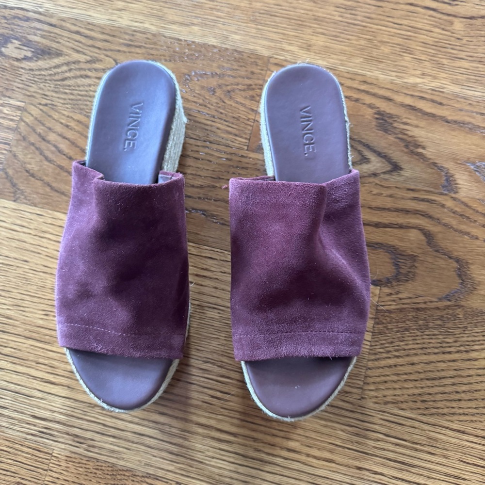 Vince Solana Suede Burgundy Slide-On Platform Espadrille Sandals | Size 6 - Picture 2 of 6